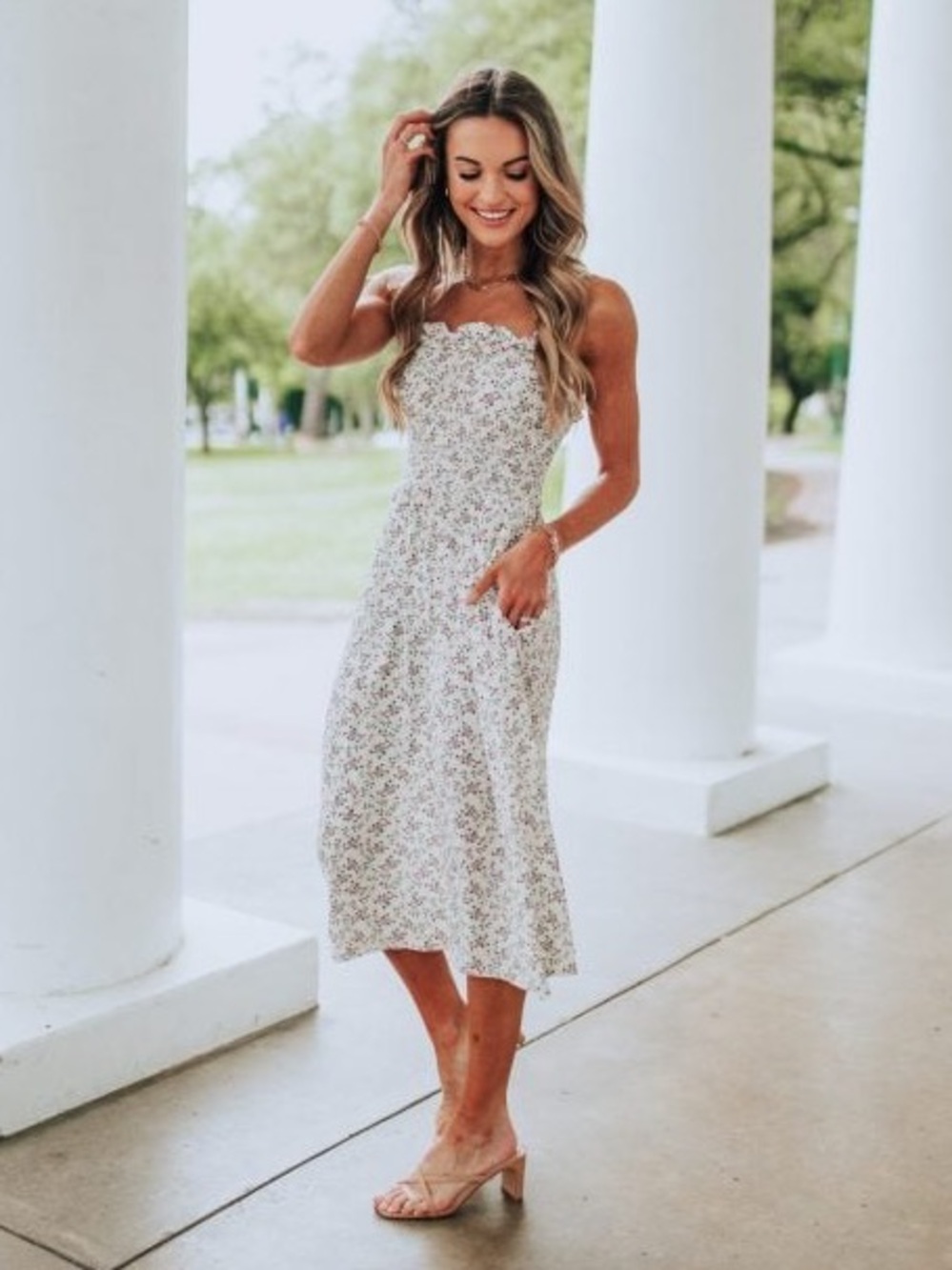 NWT THE DROP x LAUREN KAY SIMS Ivory Floral Print Smocked Midi Dress